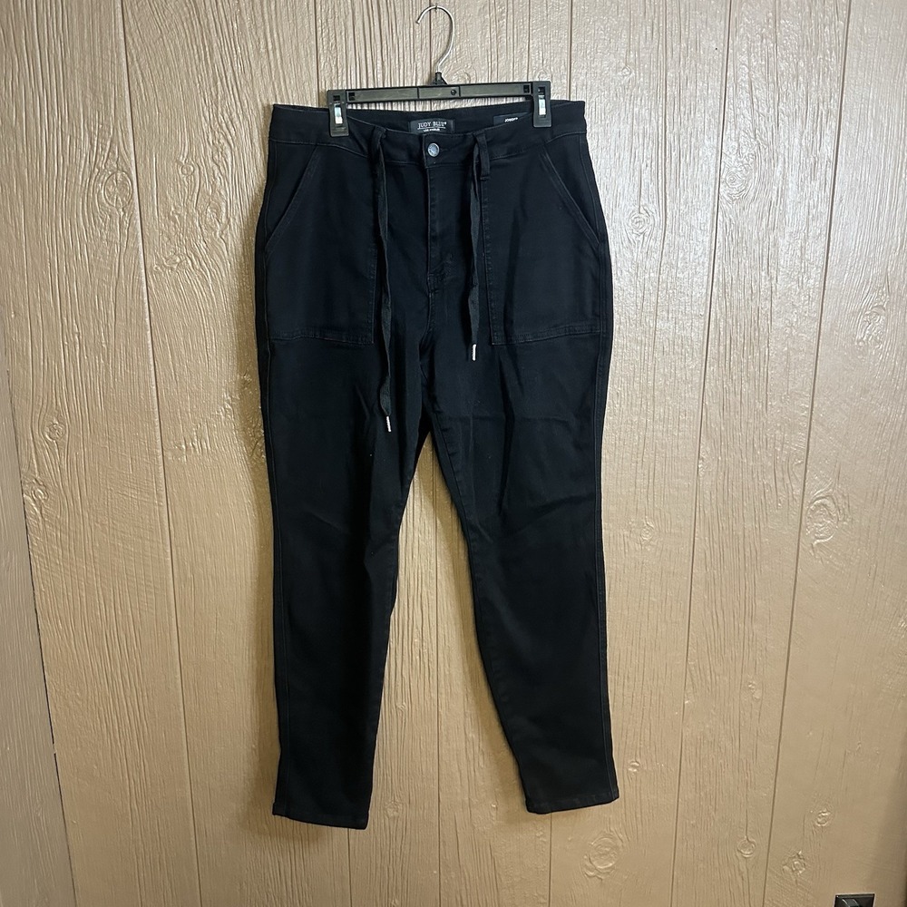 Judy Blue High Waist Jet Black Double Roll Cuff Jogger Jeans Sz 14W Streetwear